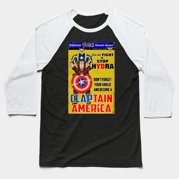 Claptain America Baseball T-Shirt by kyohazard